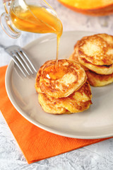 Pumpkin Pancakes With Honey and jam from a pumpkin.  Delicious natural Pumpkin Pancakes. Pumpkin food