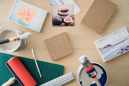 Utensils for mounting fine art prints onto blocks of mdf wood
