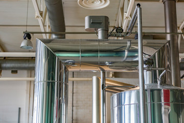 Obraz premium Equipment, industrial tools and machinery for the production of beer in factory shops