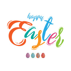 Obraz premium Colorful happy easter lettering with easter eggs different texture, vector illustration