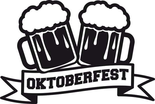 2 freunde team anstoßen paar banner saufen logo design bier krug oktoberfest trinken feiern party alkohol flasche
