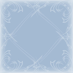 vector illustration of a symmetric frosty pattern on a transparent blue background of glass