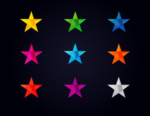 Obraz premium Stars shape colored icons. Colorful vector star icons on black background for christmas template or celebraation greeting card