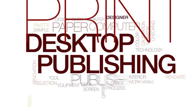 Desktop publishing animated word cloud, text design animation. Kinetic typography.