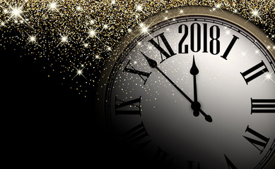 Fototapeta na wymiar Black 2018 New Year clock background.