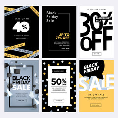 Black Friday sale banners. Set of social media web banners for shopping, sale, product promotion. Vector illustrations for website and mobile website banners, email and newsletter designs, ads.
