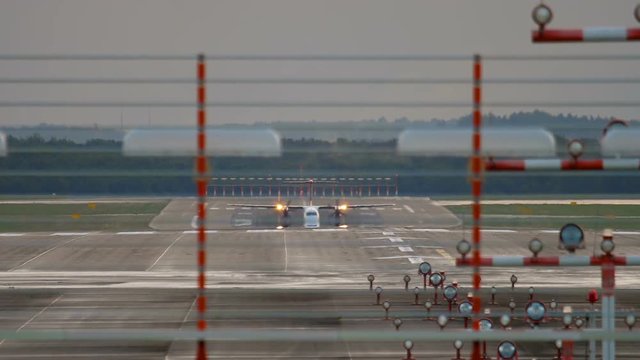 Turboprop aircraft accelerate before departure
