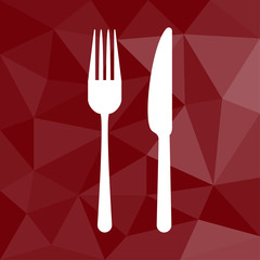 Gabel und Messer - Restaurant - Icon mit geometrischem Hintergrund rot