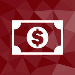 Geldschein Dollar - Icon mit geometrischem Hintergrund rot