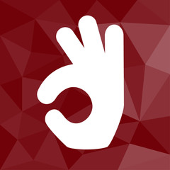 Handgeste Okay - Icon mit geometrischem Hintergrund rot