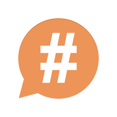Orangene Sprechblase rund - Hashtag - Verlinken