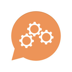 Orangene Sprechblase rund - Zahnräder - Optionen