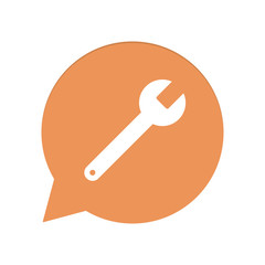 Orangene Sprechblase rund - Schraubenschlüssel