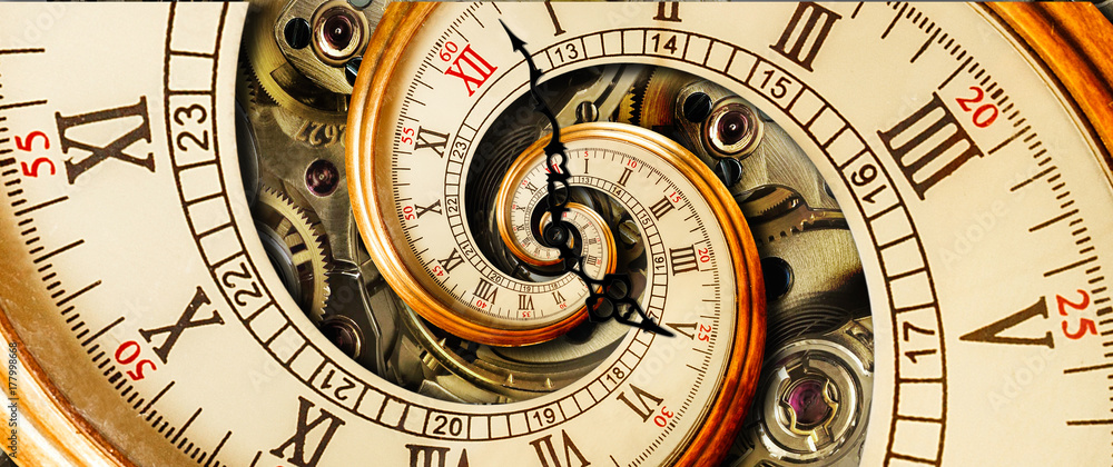 Wall mural antique old clock abstract fractal spiral. watch classic clock mechanism unusual abstract texture fr