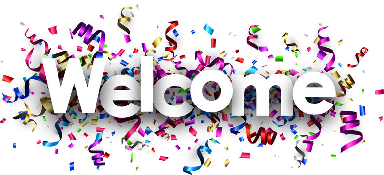 Welcome banner with colorful serpentine.