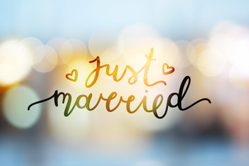 just married lettering, vector card with handwritten text