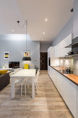 Apartment with kitchen and table
