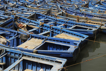 Blue boats in the harbor