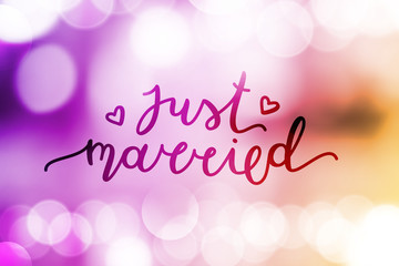 just married lettering, vector card with handwritten text