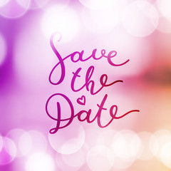 Naklejka na ściany i meble save the date lettering, vector handwritten text on blurred lights