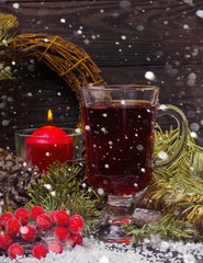 Christmas mulled wine, with oranges and spices, Still life, food and drink, seasonal and holidays concept.