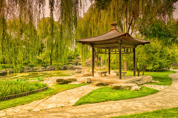 Chinese pavilion in garden, China