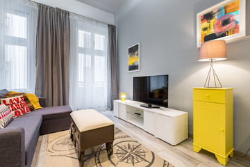 Contemporary living room with tv