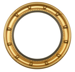 Circular gilt antique picture frame on white background