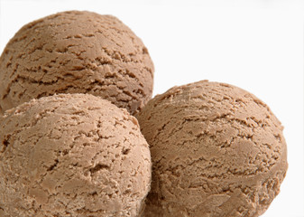 Fototapeta na wymiar Three scoops of chocolate ice cream on white background