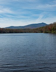 lake with fall colors and mountain