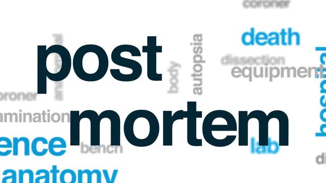 Post mortem animated word cloud, text design animation.