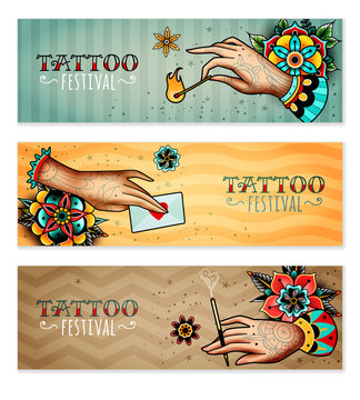 oldschool tattoo hands horizontal banners