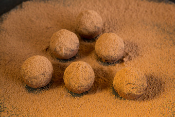 Chocolate truffle,Truffle chocolate candies with cocoa powder.