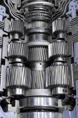 Gear box cross section, engine industry, sprockets, cogwheels and bearings of automotive...