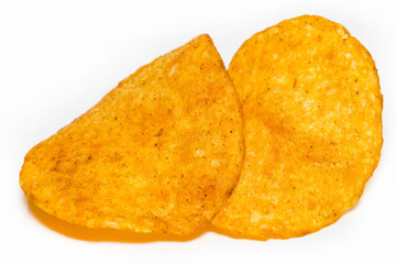 potato chips closeup isolated on a white background