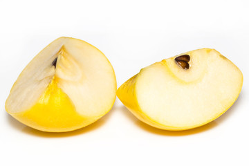 Slice of  yellow apple fruit  isolated on white background