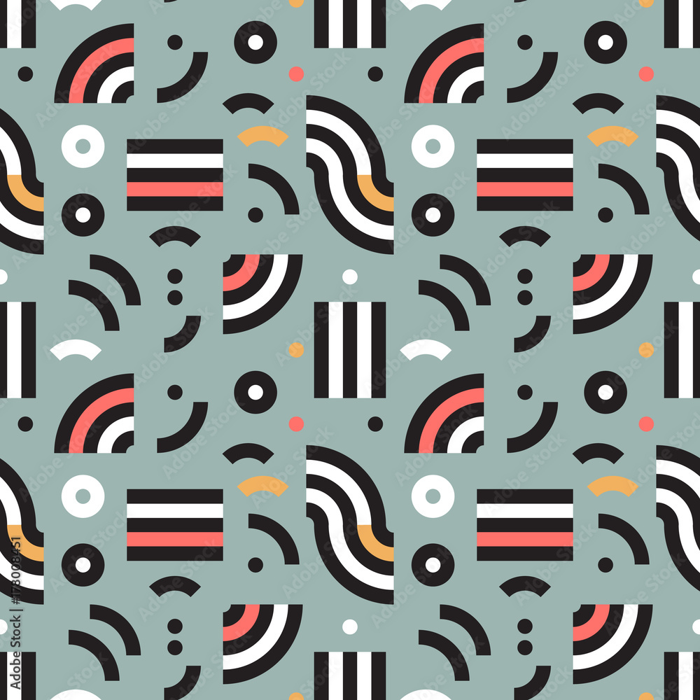 Aufkleber memphis seamless pattern in retro style. vector geometric background. modern 80s style colorful text
