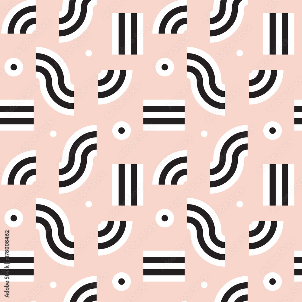 Poster memphis seamless pattern in retro style. vector geometric background. modern 80s style colorful text