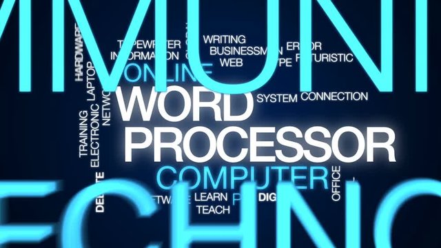 Word processor animated word cloud, text design animation.