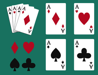 Poker set with isolated cards casino gambling deck playing royal king queen jack gamble symbols vector illustration.