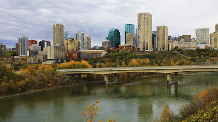 Fototapeta na wymiar Edmonton city center across North Saskatchewan River