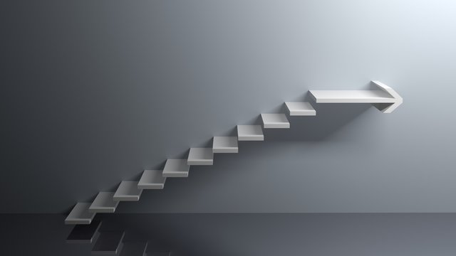 Stairs going up with arrow to right - 3D rendering