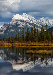 Fototapeta na wymiar Mount Rundle Reflected in Vermillion Lakes, Banff National Park