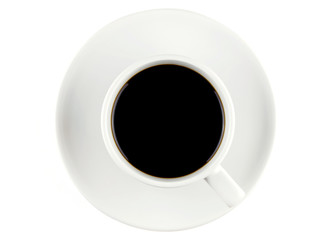 Top view of a cup of coffee, isolate on white background