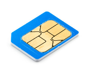 Close up of mobile phone sim card on white background