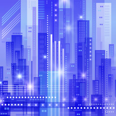Fototapeta na wymiar Background with Night City. Vector futuristic illustration