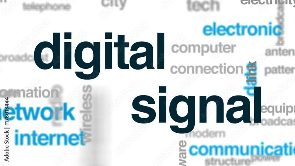 Poster digital signal animated word cloud, text design animation.