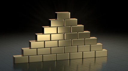 Stacks of gold bars. 3D render.