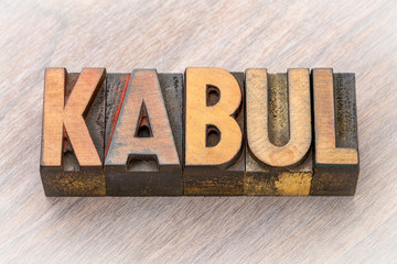 Kabul word abstract in wood type