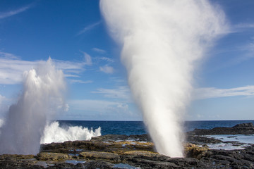 Alofaaga Blowholes - Water coming out of a hole on the coast - Taga, Savaii, Samoa